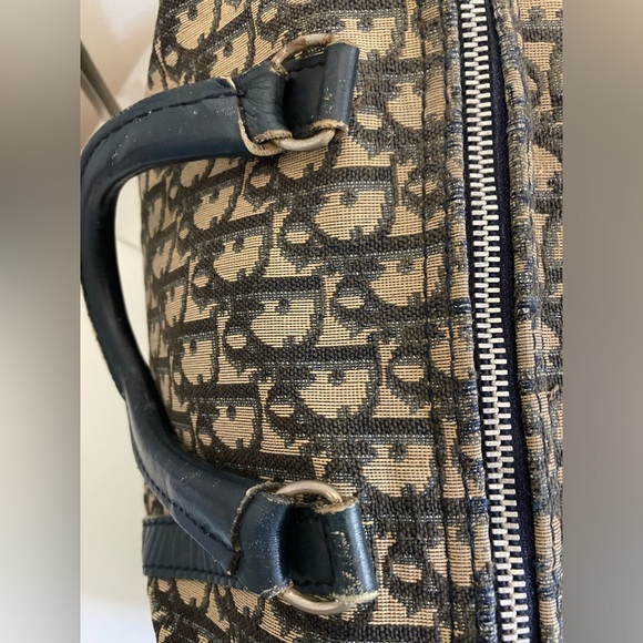 Christian Dior Vintage Trotter mini Boston Bag Navy Ivory Handbag Well Loved - Picture 10 of 15